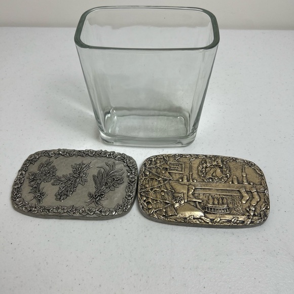 2 VTG Pewter Lids 2002 Gold Canyon Candle Glass Container Floral Christmas - Picture 1 of 7